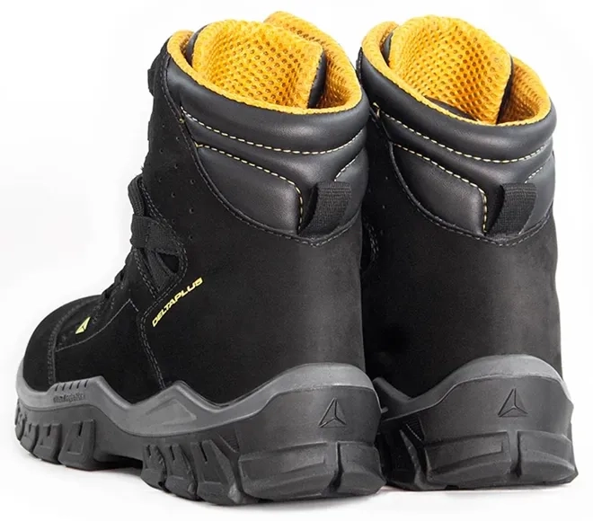Bota de Segurança Nobuck Delta Plus RIO II OB SRC Preta e Amarelo Bico Pvc Resistente à Água CA 45485