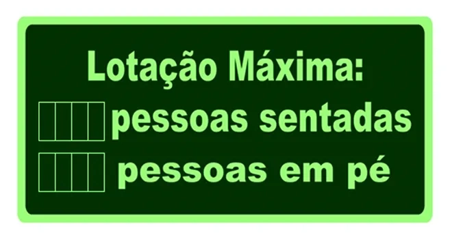 Placa de Sinalização Lotação Máxima Fotoluminescente 13x26 CM Certificada norma ABNT 16820 - M2