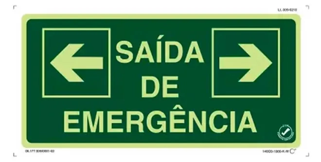 Placa de Sinalização Saída de Emergência  Esquerda Direita Fotoluminescente 13x26 CM Certificada norma ABNT 16820 - SEDE
