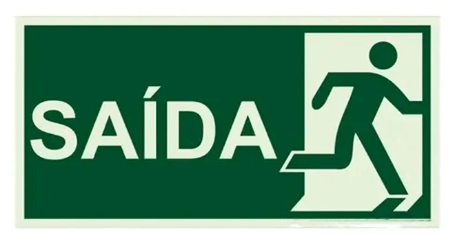 Placa de Sinalização Rota de fuga Saída Fotoluminescente 13x26 CM Certificada norma ABNT 16820 - S14