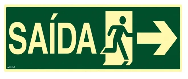 Placa de Sinalização Rota de fuga Saída a Direita Fotoluminescente 13x26 CM Certificada norma ABNT 16820 - S13D