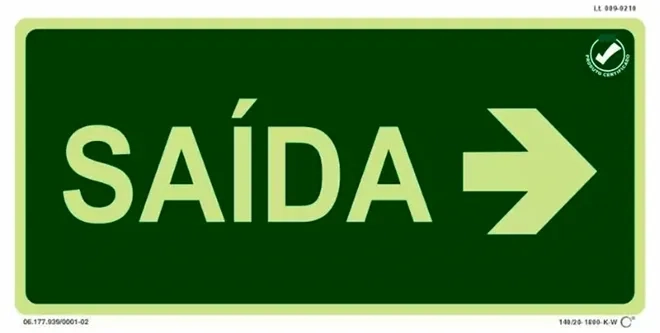 Placa de Sinalização Saida a Direita Fotoluminescente 13x26 CM Certificada norma ABNT 16820 - S12D