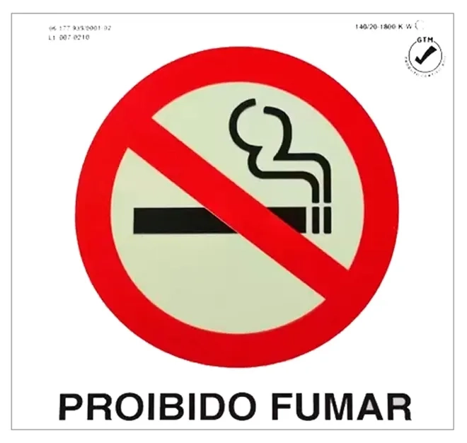 Placa de Sinalização Proibido Fumar Fotoluminescente 20x20 CM Certificada norma ABNT 16820 - P1