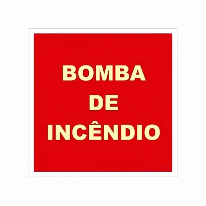 Placa de Sinalização Bomba de Incêndio Fotoluminescente 20x20 CM Certificada norma ABNT 16820 - BI