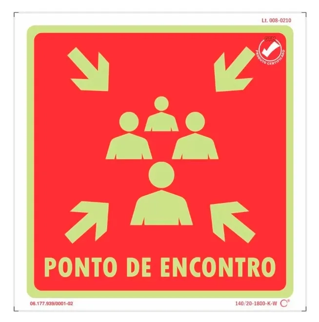Placa de Sinalização Ponto de Encontro Fotoluminescente 20x20 CM Certificada norma ABNT 16820 - PTE