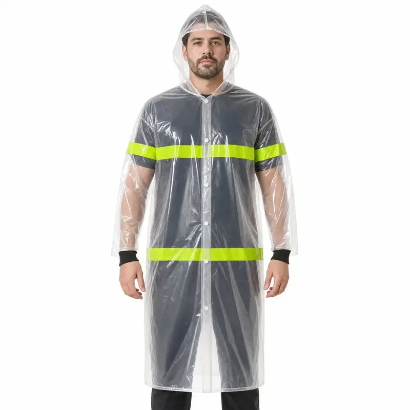 Capa de Chuva Brascamp PVC Laminado Incolor com Capuz Refletivo Verde Frente e Costas Impermeável CA 28450