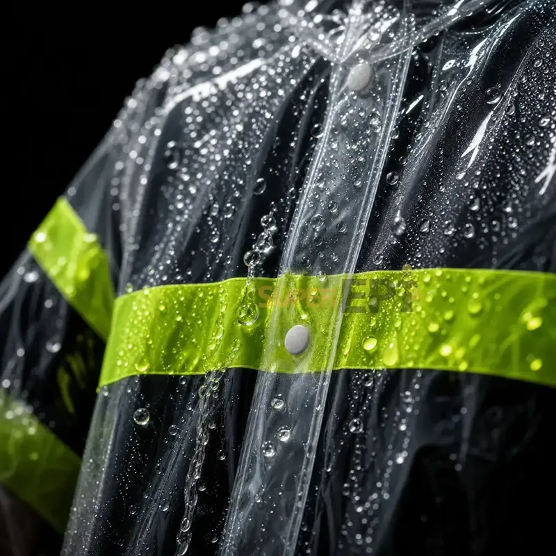 Capa de Chuva Brascamp PVC Laminado Incolor com Capuz Refletivo Verde Frente e Costas Impermeável CA 28450