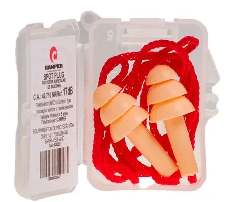 Protetor Auricular Camper Spot Plug Laranja Com Cordão Vermelho 17DB CA 49710 - Pacote 50 Unidades
