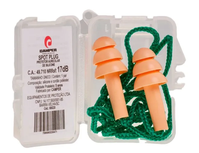 Protetor Auricular Auditivo Camper Tipo Plug Laranja Com Cordão Verde 17DB CA 49710 Pacote com 50 Unidades