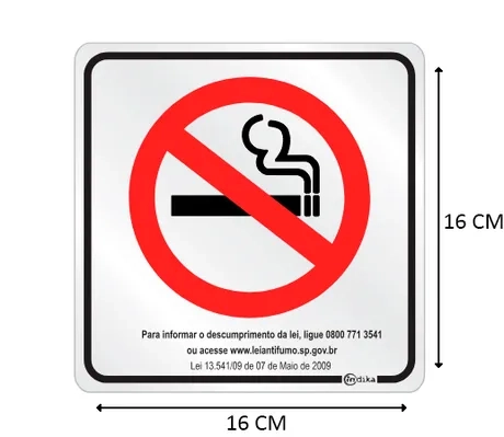 Placa de Sinalização Adesiva em Alumínio Lei Antifumo São Paulo 16X16 CM