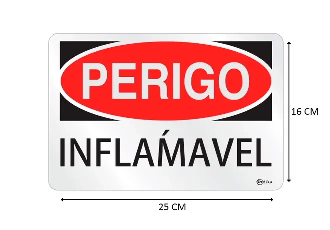 Placa de Sinalização Adesiva em Alumínio Perigo Inflamável 16X25 CM