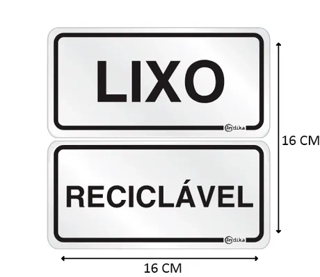 Placa de Sinalização Adesiva em Alumínio Lixo / Reciclável 16X16 CM