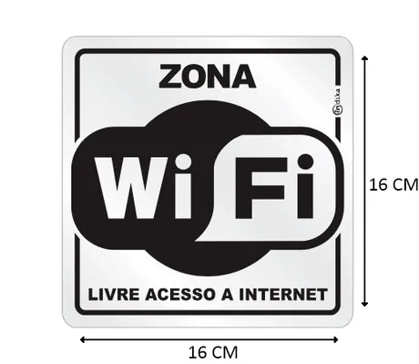Placa de Sinalização Adesiva em Alumínio Zona de Wi-Fi 16X16 CM