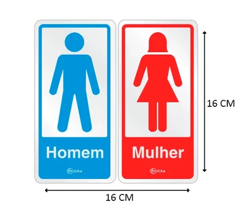 Placa de Sinalização Adesiva em Alumínio Sanitário Masculino / Feminino 16X16 CM