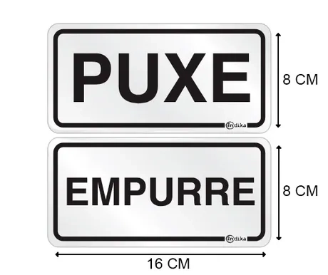 Placa de Sinalização Adesiva em Alumínio Puxe / Empurre 16X16 CM