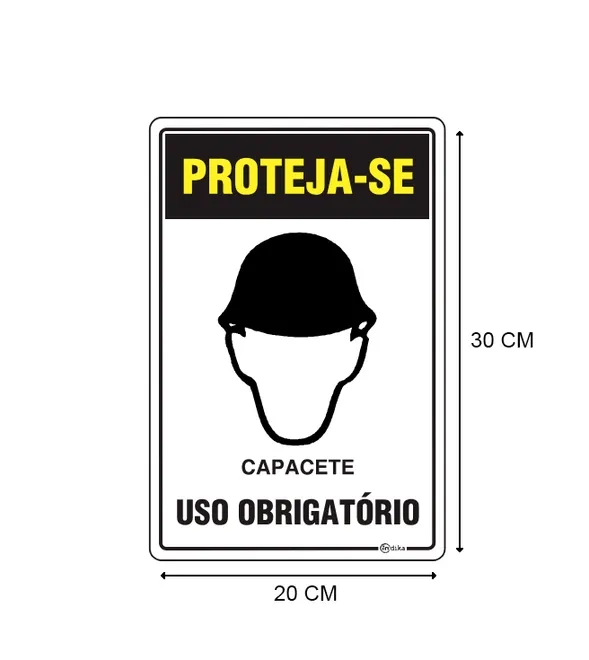 Placa de Sinalização Adesiva em Poliestireno Uso obrigatório de Capacete 20X30 CM