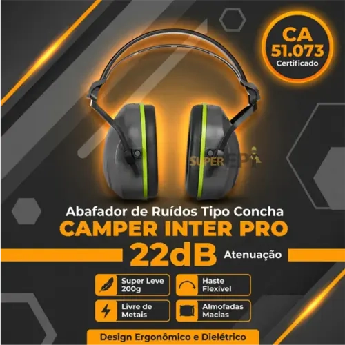 Abafador de Ruído Tipo Concha Camper Inter Pro Atenuação 22DB Super Leve e Confortável CA 51073
