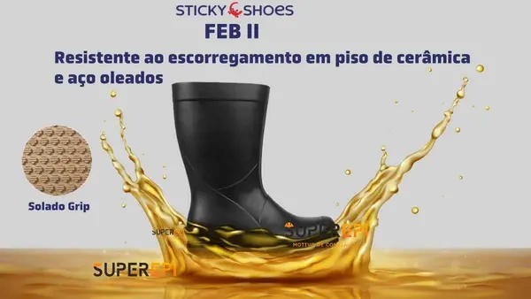 Bota Cano Longo Ocupacional Preta Sticky Shoes FEB II Térmica, Impermeável e Com Solado Grip Antiderrapante CA 50111/51814