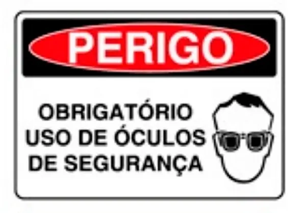 Placa de Sinalização em PVC Perigo Obrigatório Uso de Óculos de Segurança 25X35 CM Modelo SP32