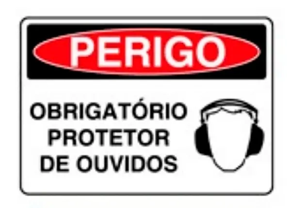 Placa de Sinalização em PVC Perigo Obrigatório Protetor de Ouvidos 25X35 CM Modelo SP34