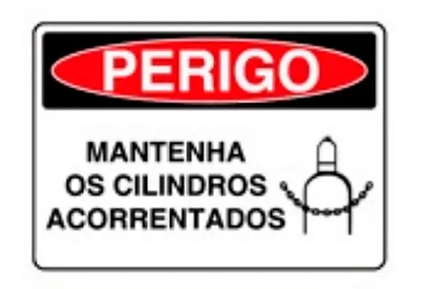 Placa de Sinalização em PVC Perigo Mantenha os Cilindros Acorrentados 25X35 CM Modelo SP45