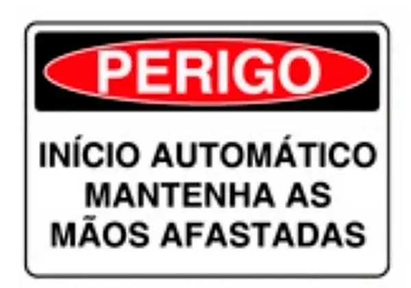 Placa de Sinalização em PVC Perigo Início Automático Mantenha as Mãos Afastadas 25X35 CM Modelo SP50
