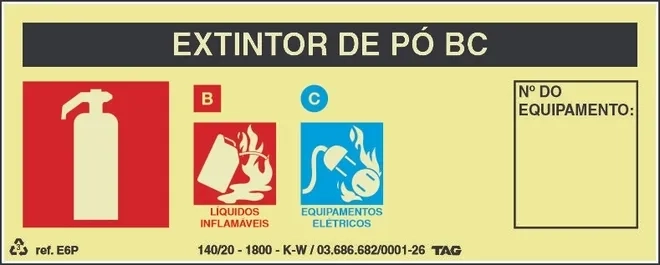 Placa de Sinalização em PVC Indicação Extintor de Pó BC 20X8 CM