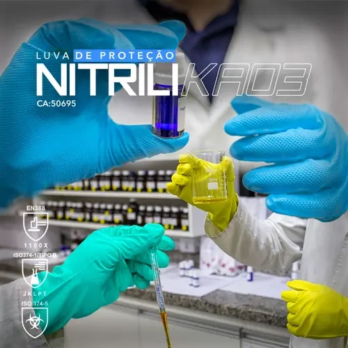 Luva De Proteção Nitrílica Kalipso KA-03 Cor Azul Sem Forro Interno Modelo 50-008 CA 50695