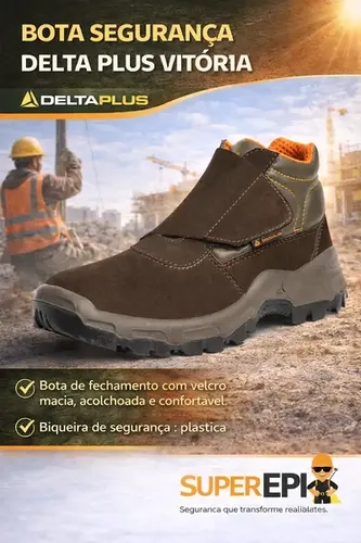 Bota de Segurança Delta Plus Vitória OB SRA Couro Marrom Nobuck e Velcro Bico de PVC CA 35437