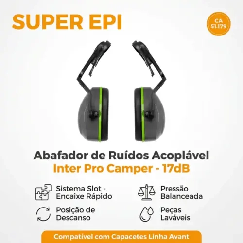 Protetor Auditivo Tipo Concha 17db Inter Pro Camper 800218 Modelo Para Acoplar no Capacete Avant CA 51179