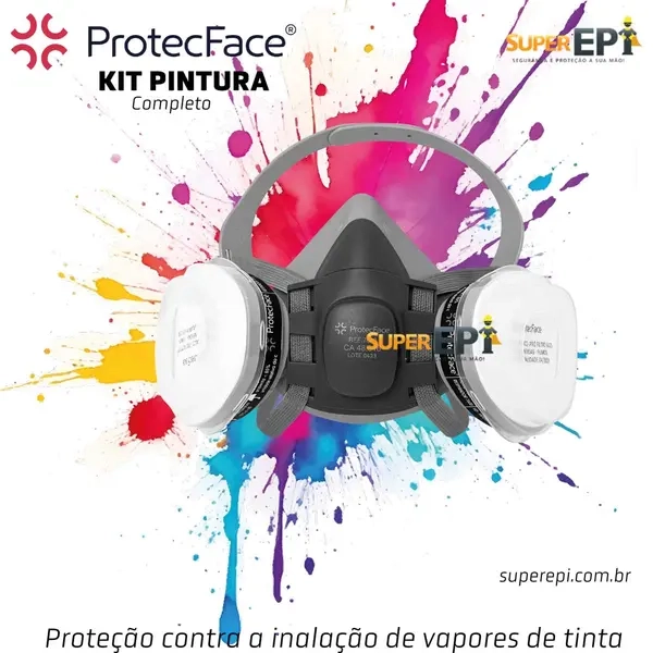 Kit Respirador Para Pintura e Solventes Protec Face Completo Com Cartuchos e Filtros Pronto Para Uso CA  48816