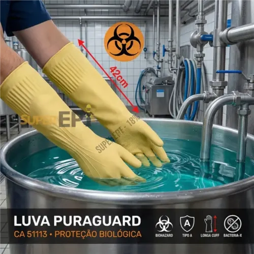 Luva De Látex Ranhurada Next Safety Puraguard Longa Linha Premium Código 12.000 CA -51113
