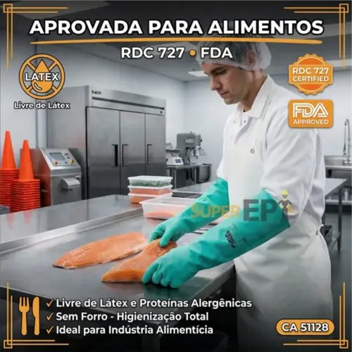 Luva Nitrílica Cano Longo 46CM Next Safety Purachem Longa Premium 11.400 Alta Resistência Química CA 51128