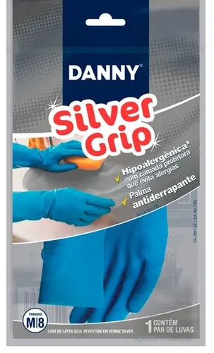 Luva Silver Latex Grip Azul Danny DA-360 Anti-Alérgica Forro Silver Antibacteriana CA 40730 - Tamanho XG