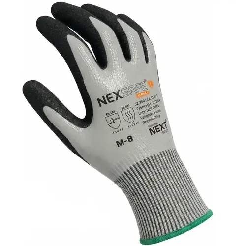 Luva Resistente a Corte Next Safety Modelo 32.700 Nexsafe Alpha 3 Banho Nitrílico Total Nível de corte TDM F, Maior escala do Teste CA 51.479