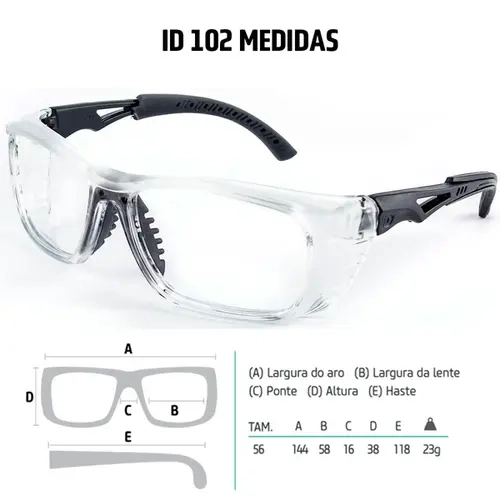 Óculos de Proteção Para Graduação Id Safety Modelo ID 102 Crystal Tamanho 56 CA 43783