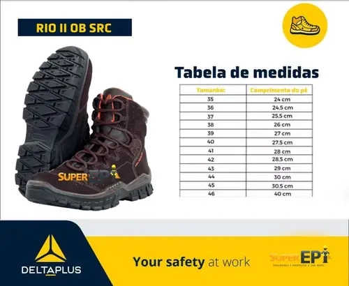 Bota de Segurança Nobuck Delta Plus RIO II OB SRC Marrom e Laranja Bico Pvc Resistente à Água CA 45485