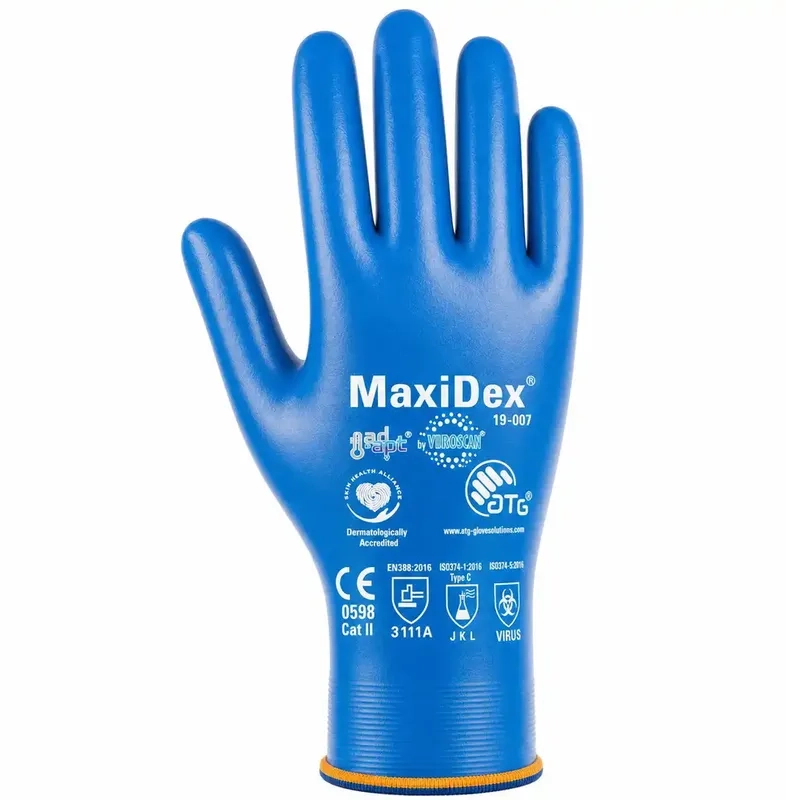 Luva ATG MaxiDex Virosan 74000 Nitrilica Barreira Viral Certificada ISO 374-5 CA 51747