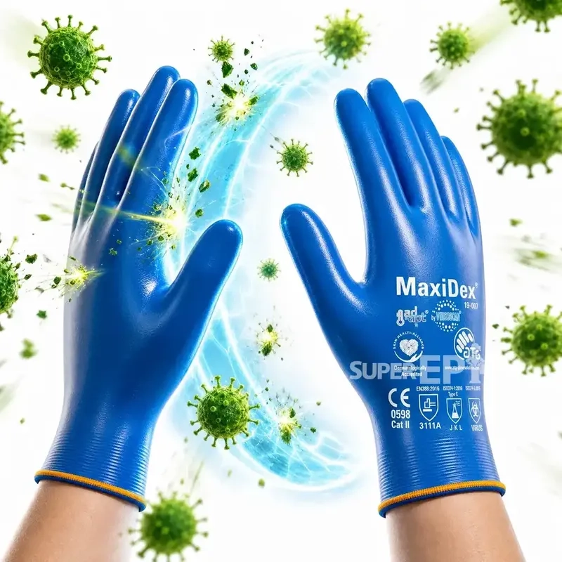 Luva ATG MaxiDex Virosan 74000 Nitrilica Barreira Viral Certificada ISO 374-5 CA 51747