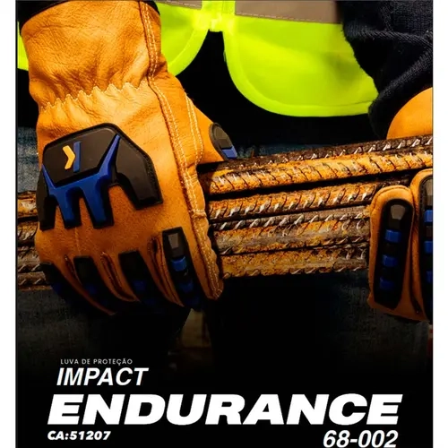 Luva de Proteção Contra Impacto e Corte Kalipso Endurance 68-002 Em Couro Premium Cor Marrom CA 51207