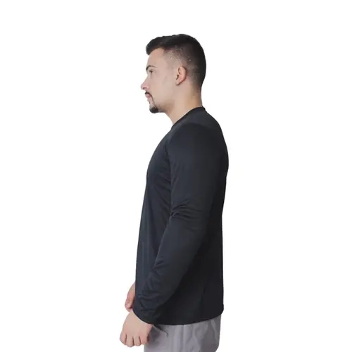 Camiseta de Manga Longa Proteção UV50 + Em Poliéster na Cor Preta Leve E Confortável