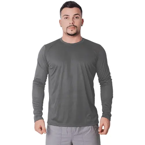 Camiseta de Manga Longa Proteção UV50 + Em Poliéster na Cor Cinza Leve E Confortável