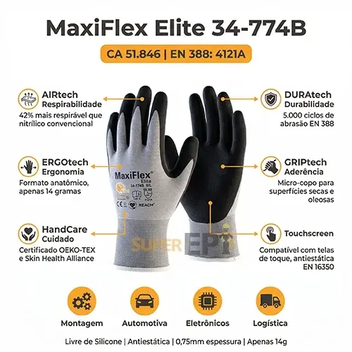 Luva Atg Maxiflex Elite 82.700 Modelo Mais Leve e Confortável de Toda Linha Atg Ca 51846