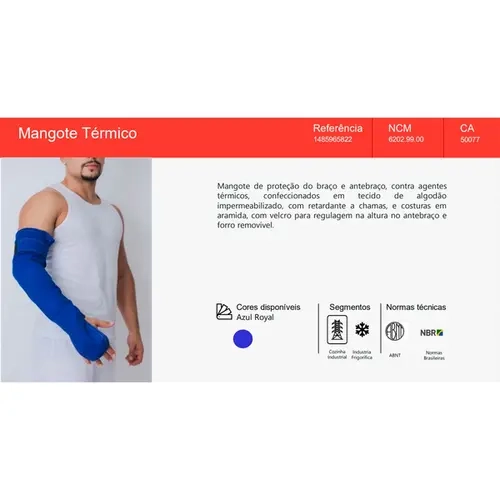 Mangote Térmico Alta Temperaturo Azul Royal 64 Cm fechamento em Velcro CA 50077