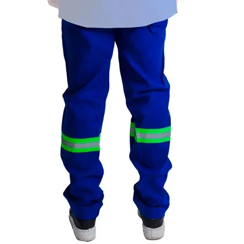 Calça Eletricista NR 10 Risco 2 Atpv 10,0 Maicol Cor Azul Royal Refletivo Verde CA 44109