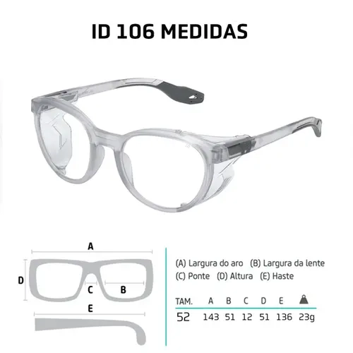 Óculos de Segurança Para Graduação Id Safety Modelo ID 106 Tamanho 52 Fumê e Verde CA 52301