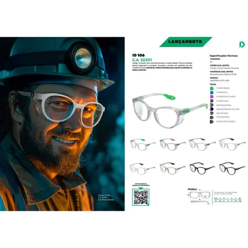 Óculos de Segurança Para Graduação Id Safety Modelo ID 106 Tamanho 52 Branco e Cinza CA 52301