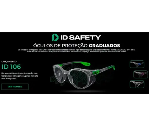 Óculos de Segurança Para Graduação Id Safety Modelo ID 106 Tamanho 52 Branco e Cinza CA 52301