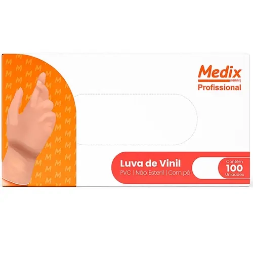 Luva de Vinil Com Pó Medix Uso Profissional Transparente Caixa com 100 Unidades CA 44525