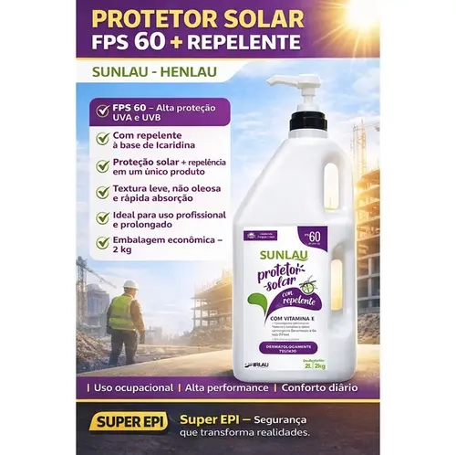 Protetor Solar Sunlau Marca Henlau Fator 60 Com Repelente Com Icaridina Frasco 2 kG